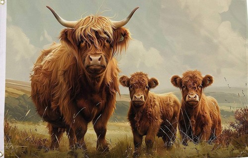 Highland cows flag 5ft 3ft - cows,