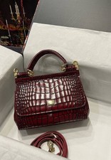 Dolce & Gabbana Sicily Small Croc-Embossed Burgundy Top Handle Bag – Pre-Owned