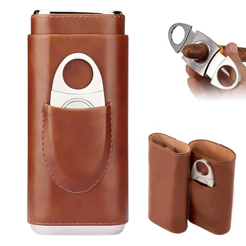 Brown leather cigar case - leather,
