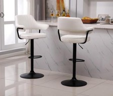 2 X PLUSH WHITE BAR STOOLS, GAS LIFT, BREAKFAST KITCHEN BAR PADDED ARMS & BACK