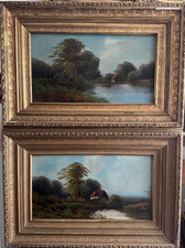 Antique pair of large oil paintings scottish landscapes signed framed