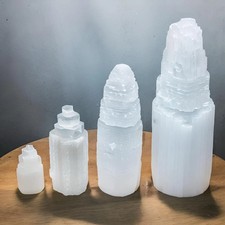 Selenite Crystal Tower Mountain Shape, Natural Healing Stone Lamp Decor