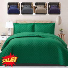 3 Piece Quilted Bed Throw Diamond Bedspread Single Double King Size Bedding Set