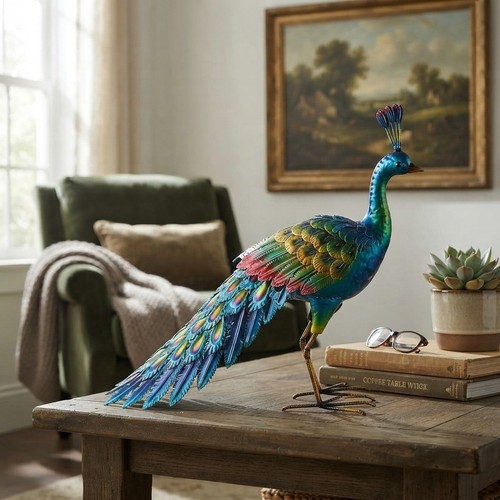 Metal peacock statue - metal,