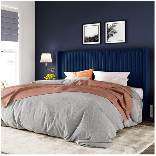 Blue velvet king bed - bed, no