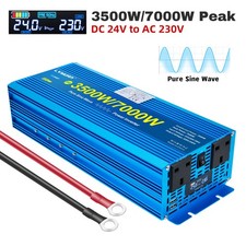 3500W 7000W Pure Sine Wave Power Inverter 24V to 240V Converter W/ 2AC 2USB LCD
