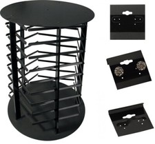 Rotating 5 Sided Earring Hanging Card Display Stand with 100 Black 1.5" Cards