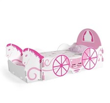 Princess Carriage Junior Bed Toddler 70x140cm Pink White with Storage Frame