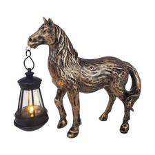 Garden Ornament Horse with Solar Powered Lantern LED Small Outdoor Horse Statue 