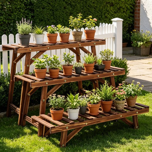 Wood plant stand ladder - 3x,