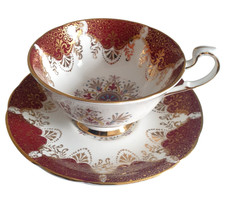 Vintage Paragon Burgundy Red Gold Gilding Lace Floral Fine China Cup & Saucer