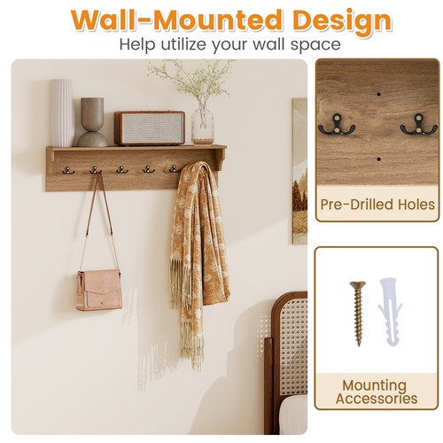Wooden coat rack wall shelf - wall,