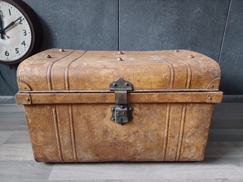 Vintage metal steamer trunk - metal,