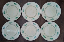 Set of 6x Vintage 1930s Art Deco Susie Cooper 10" Dinner Plates Green Leaf/Spot