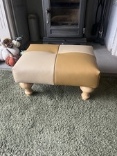 Footstool Small multicolour Real Leather Ottoman Seat Pouffe Foam Wood Legs