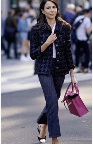Chanel blue tweed jacket size - tweed,