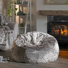 Adults X Large Fluffy Faux Fur Bean Bag Chair Beanbag Seat Arctic Wolf Grey