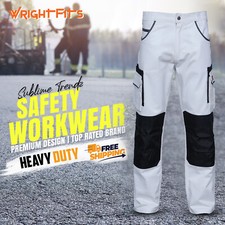 Painters Decorators White Work Trousers With Cargo & Knee pad Pockets Pants Mens