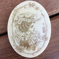 Vintage Lea Stein Paris Screen Print Portrait of Woman Belle Epoque Brooch