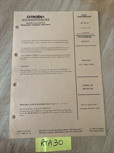 Citroën technical note 1976 - technical,