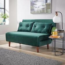 Double Sofa Bed Folding Chair Velvet Green Wooden Legs Two Pillow Home Furniture