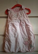 Pink sleepsack / sleeping bag age 3-6 months Teddy pattern velour feel.