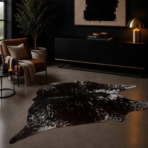 Genuine brown white cowhide - brown,