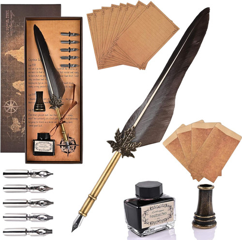 Goldge quill feather pen set - quill,
