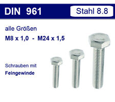 DIN 961 Hex Head Cap Screw M8 - M24 - Fine Thread Pitch 1.0 - 1.25 - 1.5 Fine