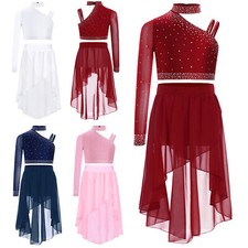 UK Kids Girls Modern Lyrical Dance Contemporary Costume Halter Neck Ballet Dress