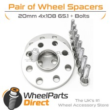 Wheel Spacers 20mm (2) 4x108 65.1 +Bolts For Peugeot 106 (4 Stud) [Mk2] 96-03