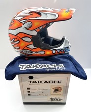 Childrens Takachi TK-65 Junior Motocross MX Helmet Flame Silver Orange - Medium 