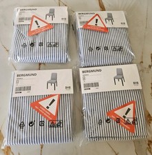 4 X Ikea Bergmund 404.862.26 Chair Covers Rommele Blue & White 100% Cotton