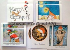 Greyhound Whippet Art Christmas cards 10 mixed from painting by Suzanne Le Good