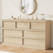 7 Drawer Dresser 54“ Wide Natural Oak Chest of Drawers Large Storage for Bedroom