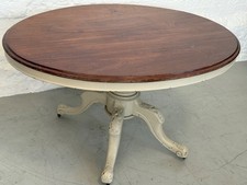 Antique Victorian round tripod tilt top pedestal dining table castors