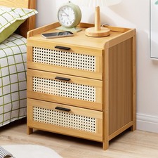 Bamboo Bedside Cabinet Bedroom Furniture Drawers Storage Nightstand Side Table