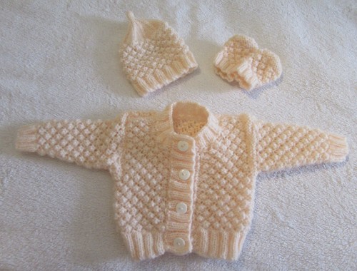Hand knitted cardigan - ,, hat