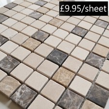 Pisa Beige 2.5x2.5mm Tile Brown Real Marble Stone Mosaic 30x30 cm Full Sheet