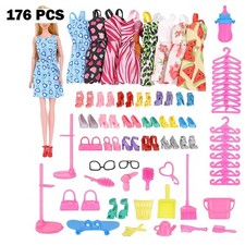 176 Pcs Barbie Doll Accessories Clothes Shoes Wardrobe Set For Dolls Kids Gift