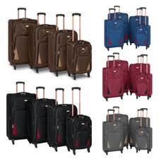 Suitcase Set 4 Soft Shell Luggage 4-Wheel  L,M,S,Cabin Expandable Lockable Bags
