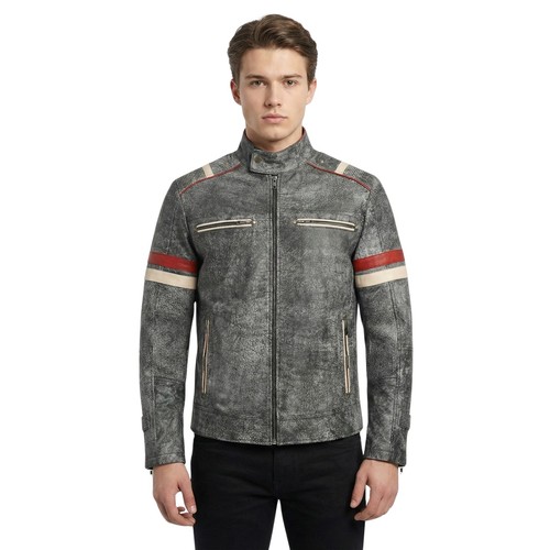 Men distressed grey leather - distressed,