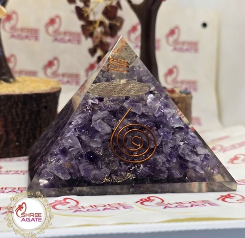 Amethyst orgonite pyramid - amethyst,