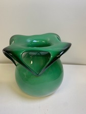 Hand Blown Glass Vase Art Glass Green White Pearlescent