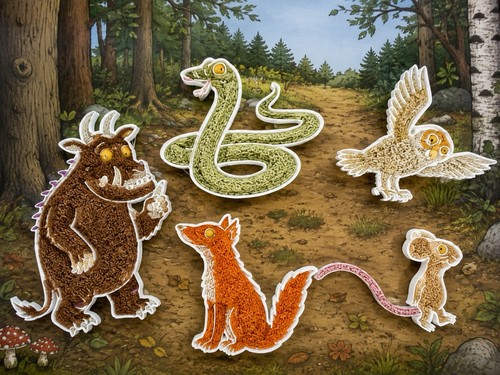 Gruffalo sensory trays dyed - gruffalo,