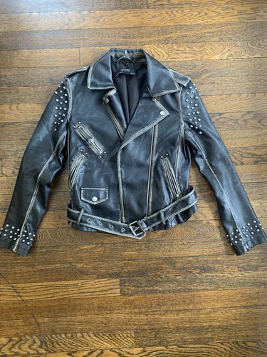 Zara studded faux leather moto - studded,