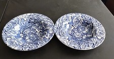 2x Churchill Staffordshire Burleigh Blue Ink Hibiscus Salad Bowls 9 Inch Chintz