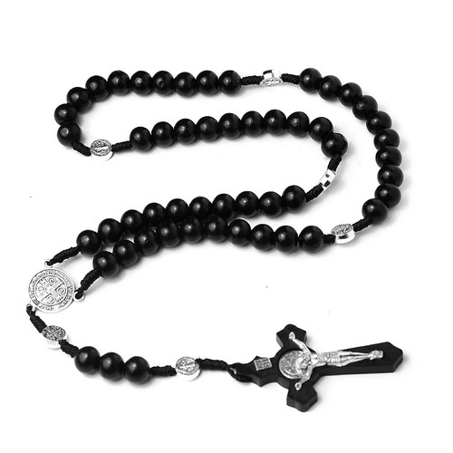Wooden rosary necklace brown - wooden,