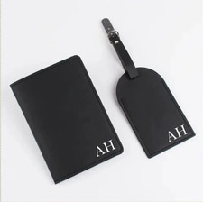 Personalised with Any Name - Black Passport Holder Leather Cover Set