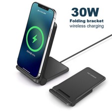 UK 30W Fast Wireless Charger Foldable Stand Pad For Apple iPhone 17 Samsung S25+